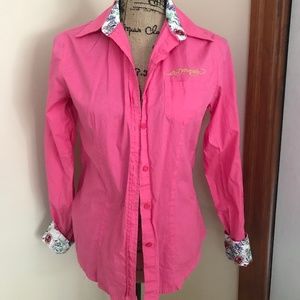Ed Hardy Pink Button Down Top